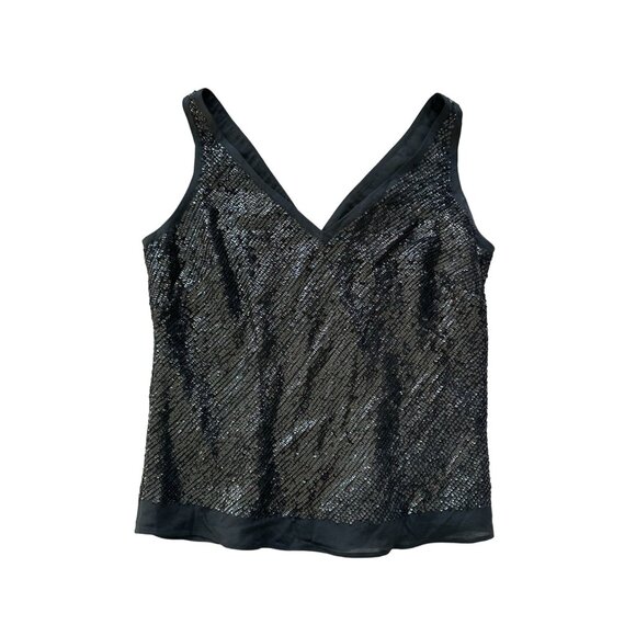 BANANA REPUBLIC Black Sequin Silk Blend Tank Top Size M - Picture 3 of 7